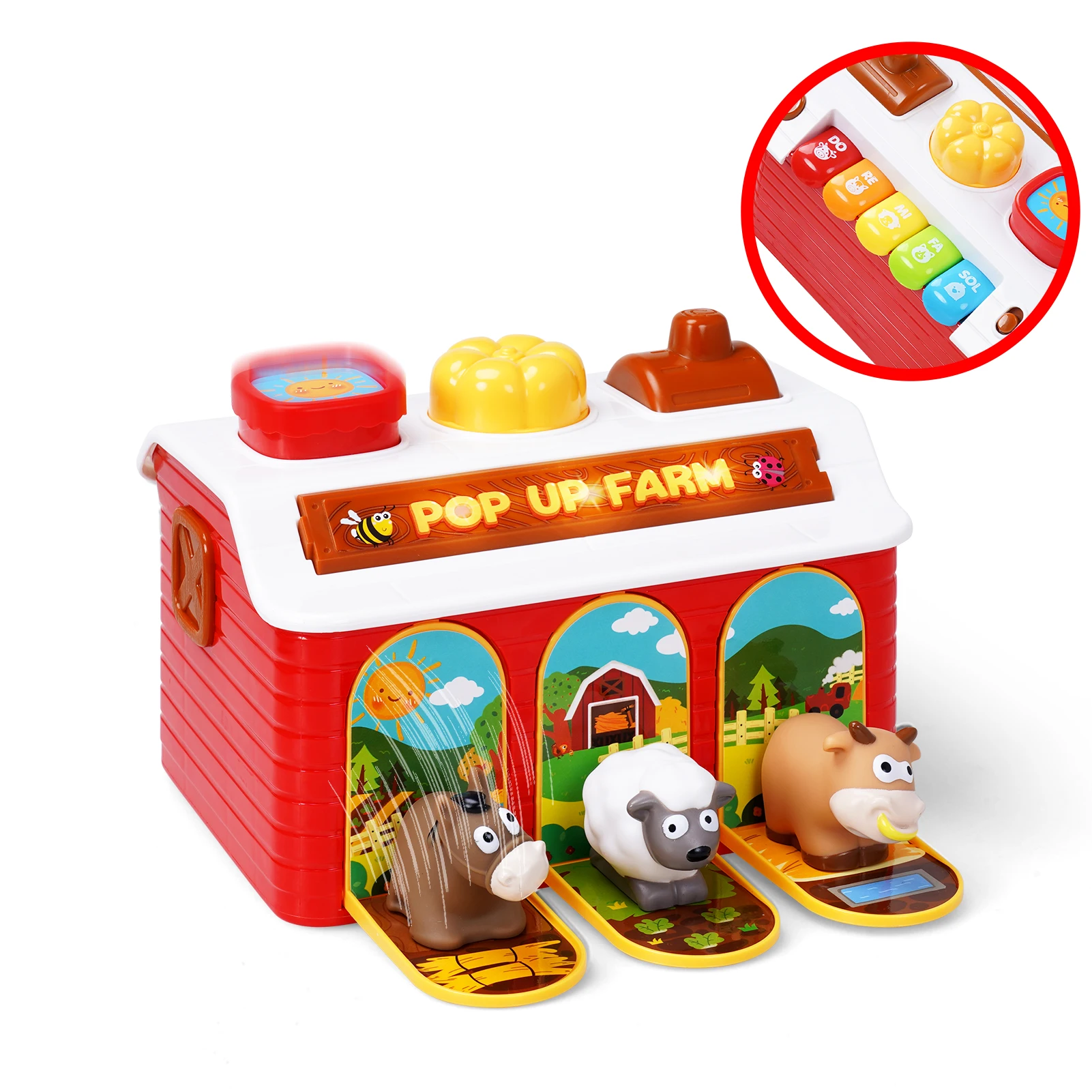 FiveStar Cartoon Farm Animal Toy for Baby Pop Up Educational Toys with Music & Light Learning Children Toys