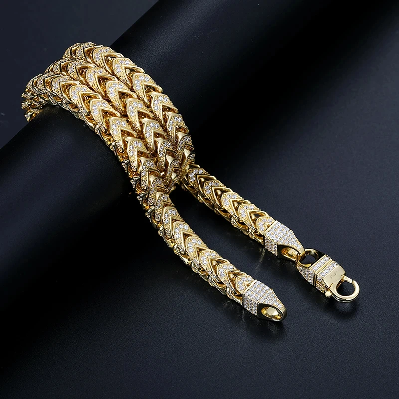 High Quality Hip Hop Jewelry 6mm 8mm 14K Gold Plated 925 Sterling Silver VVS Moissanite Diamond Iced Out Franco Chain Necklace