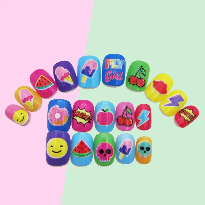 Bview Tools 2022 Diy Wearable Shining False Nails Tips Kids Fake Nail Pre-designed Children Press on Nail