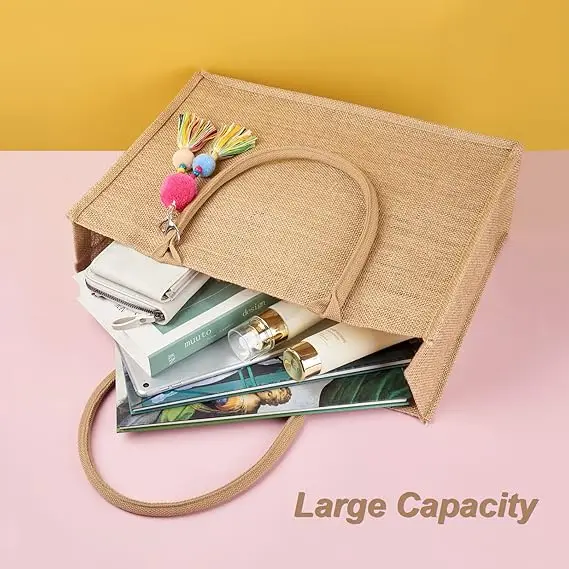 Custom Logo Shopping Picnic Tourism Beach Waterproof Women Large Capacity Canvas Tote Brand Jute Bag