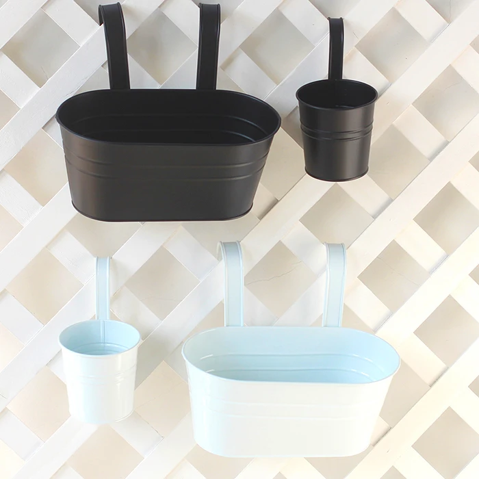 White Metal Flower Pot Small Hanging Garden Custom Galvanized Planter For Home Garden Decoration