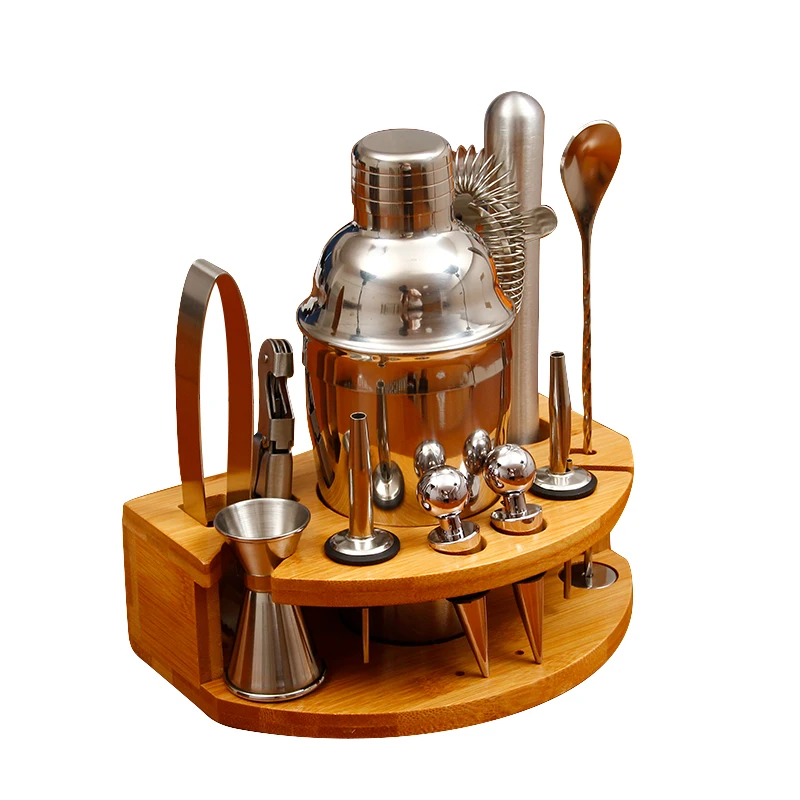
Complete Bartender Mixology Kit Cocktail Shaker Set Gold Stainless Steel with Bamboo Stand Elegant Bar Tools,bar Tools Metal 