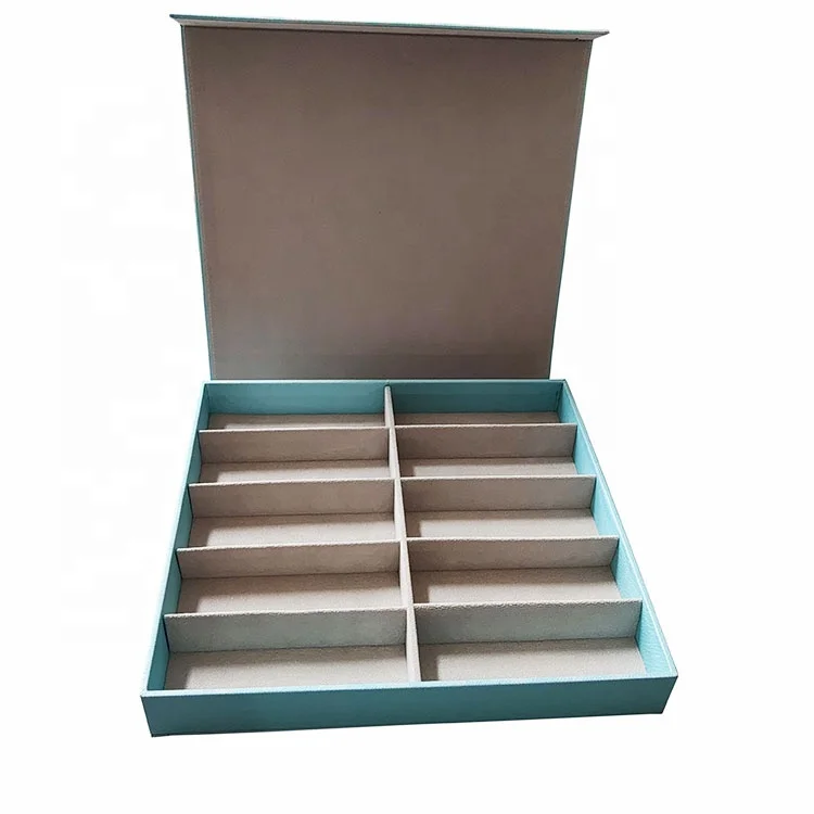 Wholesale Customized 10 slot leather Gray Eyewear Rack Countertop Case Sunglasses Tray Display Case