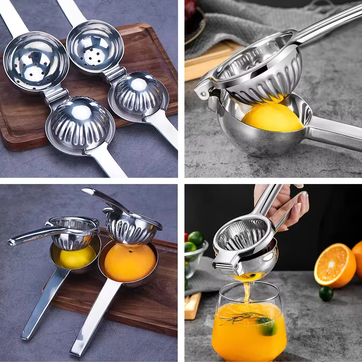 Hot Selling Stainless Steel Large Capacity Lemon Squeezer Cocktail Juice Bartender Tools Comfortable Handle Citrus Lemon Juicing