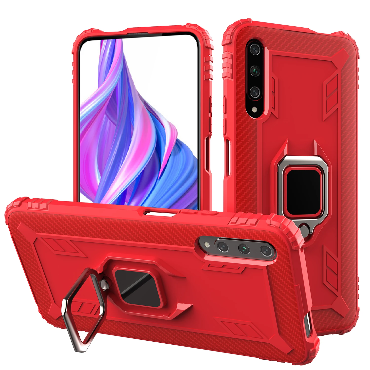Soft TPU Carbon Fiber Shockproof Mobile Phone Back Case For Huawei Honor10i Honor 9X Pro Y6P Back Cover With Kickstand