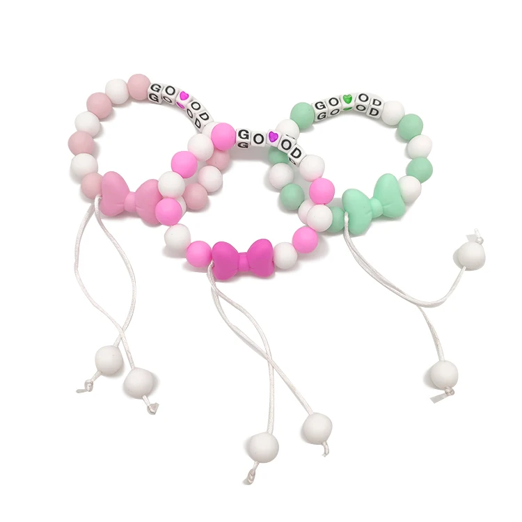 Baby Training silicone bunny teether bracelet with food grade wholesale silicone teethers