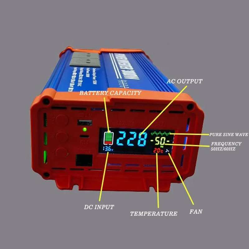 TYPE C Pure Sine Wave Inverter 1000W 3000W 3kw 3kva Home Battery Power DC 12V 24V 48V TO AC 110V 220V Color Display Converters