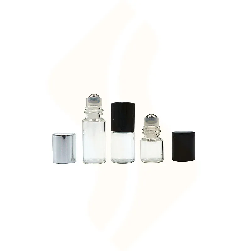 wholesale empty 1ml 2ml 3ml clear glass roll on bottle perfume essential oil bottle with roller ball cap