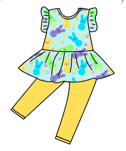 cute yellow rabbit print girls dress shorts summer kids bamboo clothing sets