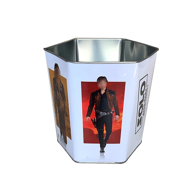 Good Quality Food Safe Custom Printed Hexagon-Shaped Metal Tin Pail for Packaging Snacks Popcorn Tins