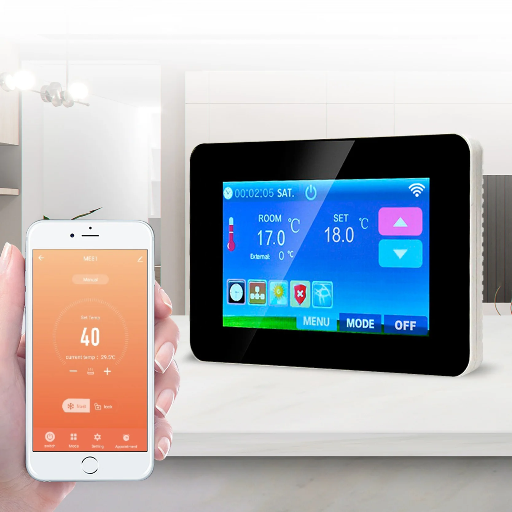 black FRAME programmable digital floor heating thermostat ME80