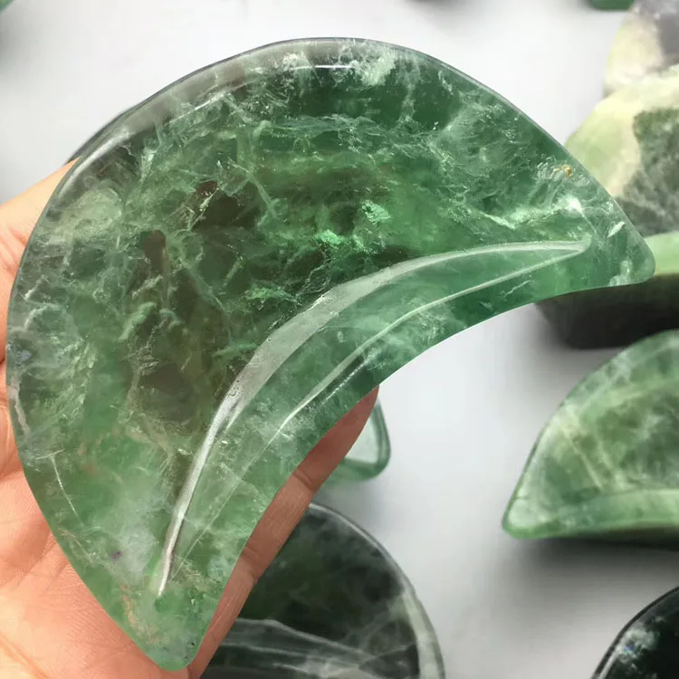 Green Fluorite Moon Shape Bowls Crystal Quartz Bowls Hand Carved Bowl  Ramadan  Gift