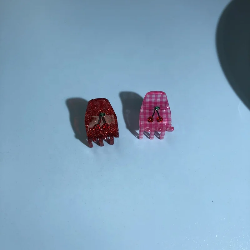 Ins beauty mini plastic acrylic sparkle glitter hair claws clip with letters and cherry crystal sweet hair accessories
