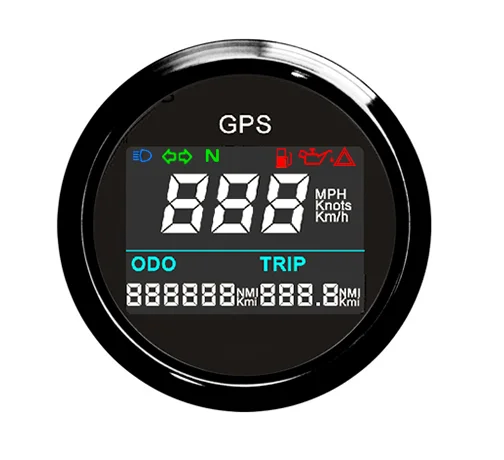 52mm Digital GPS Speedometer Total Mileage Adjustable GPS Blind Area Odometer Compensation 12V 24V