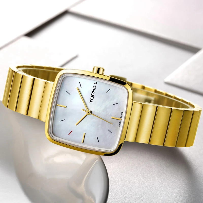 Tophill Custom OEM High End For Womens 316L Stainless Steel Square Swiss Quartz Movement Quartz Watches Minimalist Luxury Style