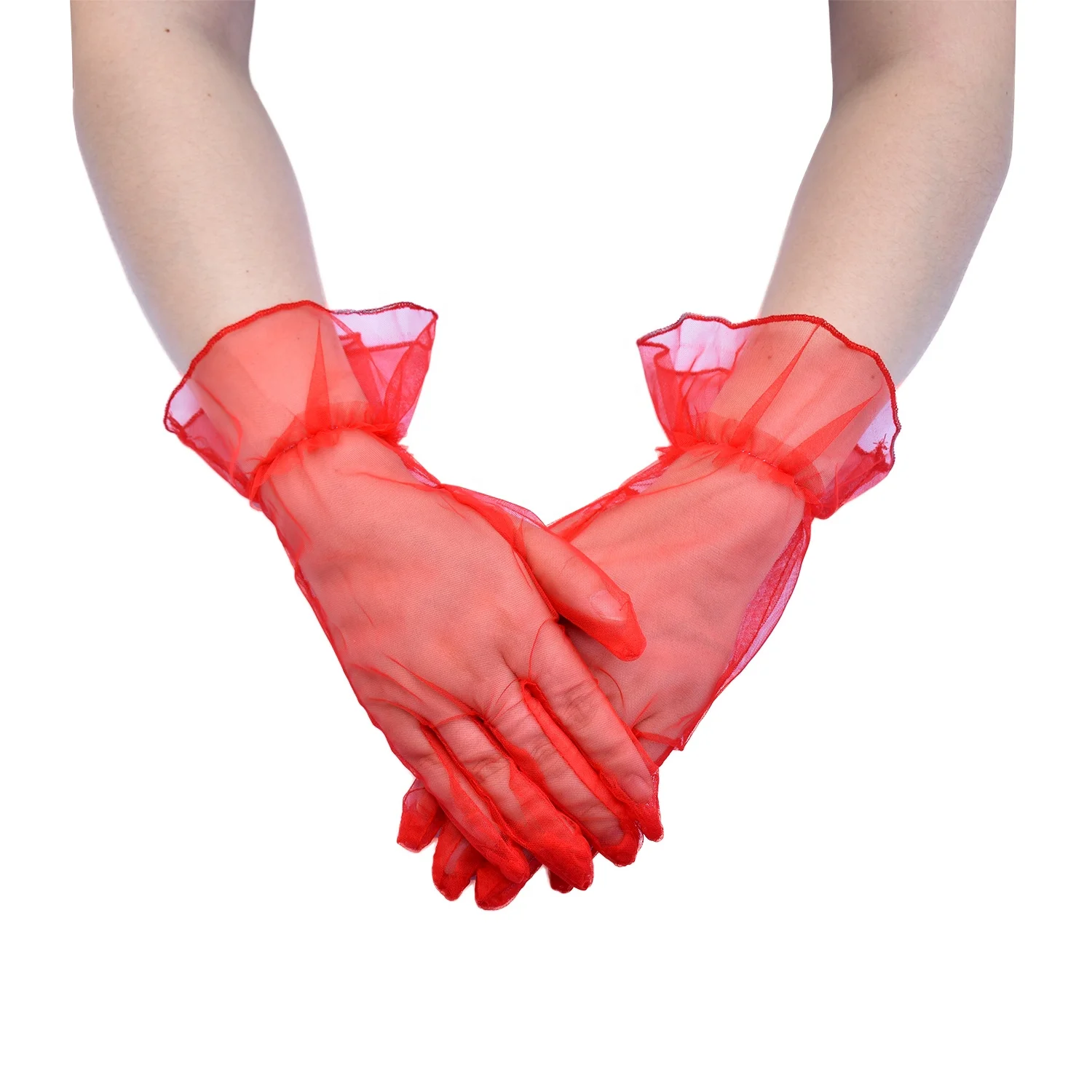 Bridal Gloves in Black White Red Transparent Mesh Lace Thin Summer Sun Protection Wedding Dress Gloves