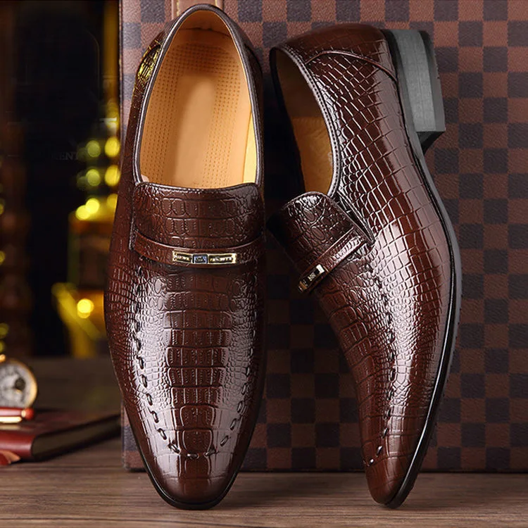 New Arrivals Mens Alligator Pattern Casual Slip On Leather Loafers Wedding Business Dress Shoes