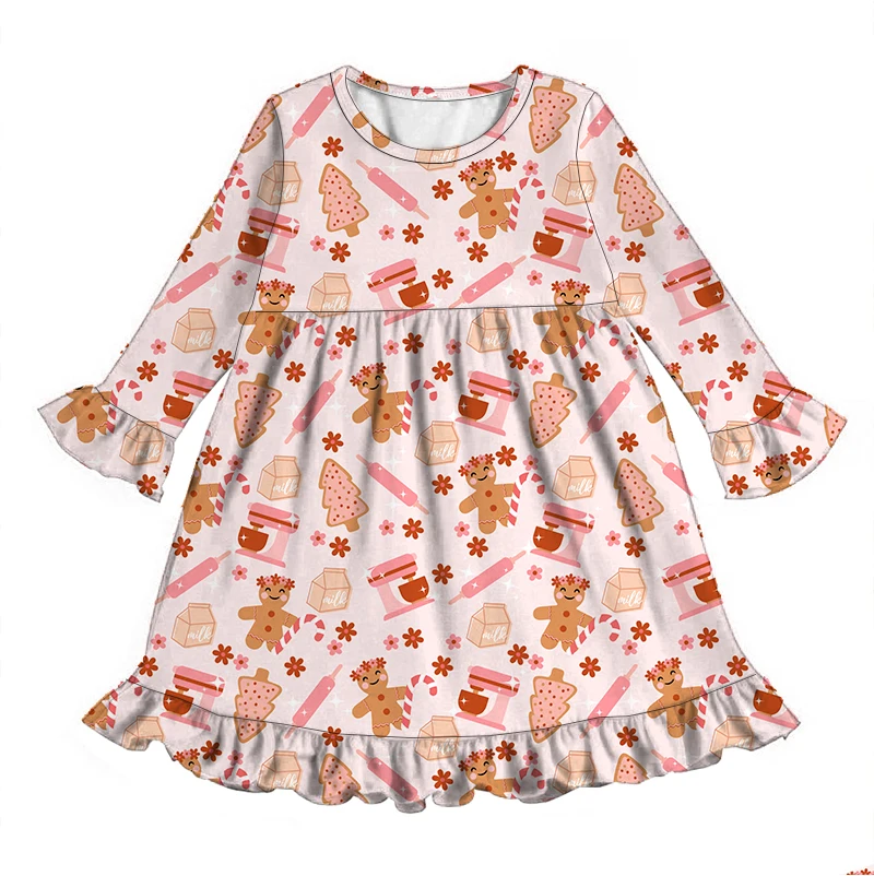 Hot Selling Winter Fall Infant Long Sleeve Toddler Girl Pearl Dresses With Ruffle Custom Print Kids Twirl Dress