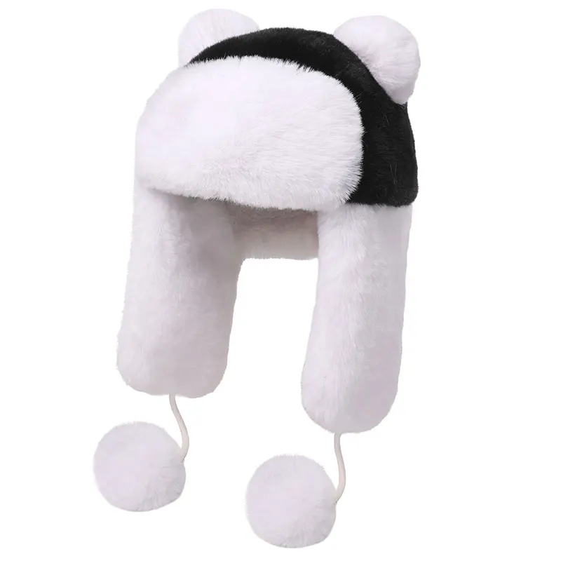 New Style Faux Fur Earmuffs Lei Feng Hat Ladies Winter Ski Windproof And Warm Artificial Rabbit Fur Cartoon Cat Ears Pilot Hat