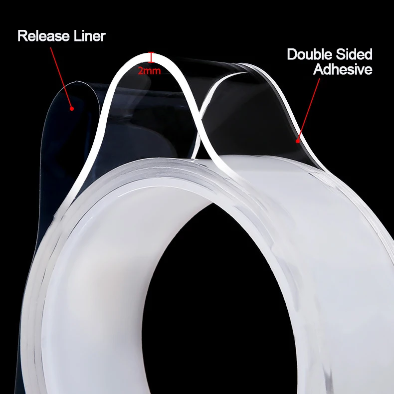 2mm*3mm*5m Strong Transparent Self Adhesive Mounting Washable Reusable Round Heavy Duty Double Sided Nano Tape
