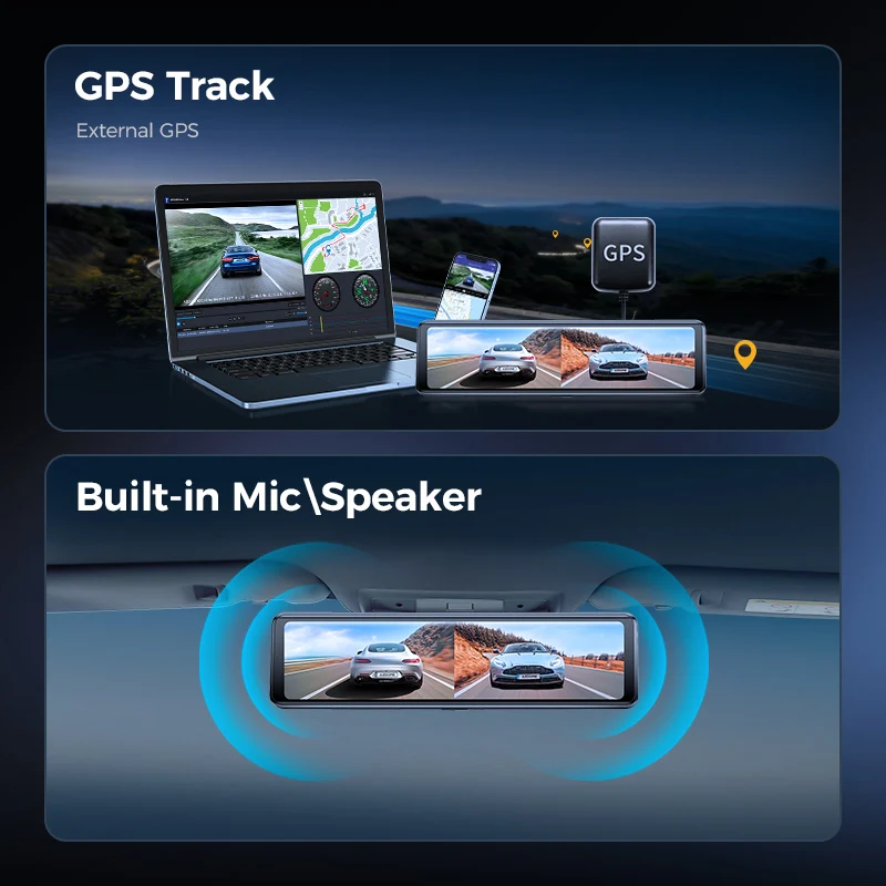 AZDOME PG18S 11.26' Touch Screen Sony Sensor 4K+FHD GPS Dash Cam 4K Auto Car Camera Mirror Dashboard Camera Universal