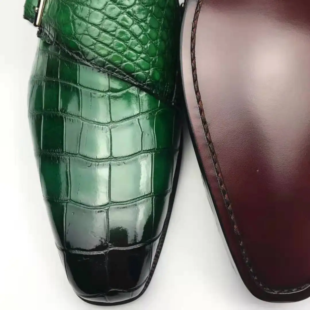 Factory Price Alligator mens shoes classic Wedding luxurious shoes man Handmade Monk Strap Crocodile Leather Men Dress Shoes