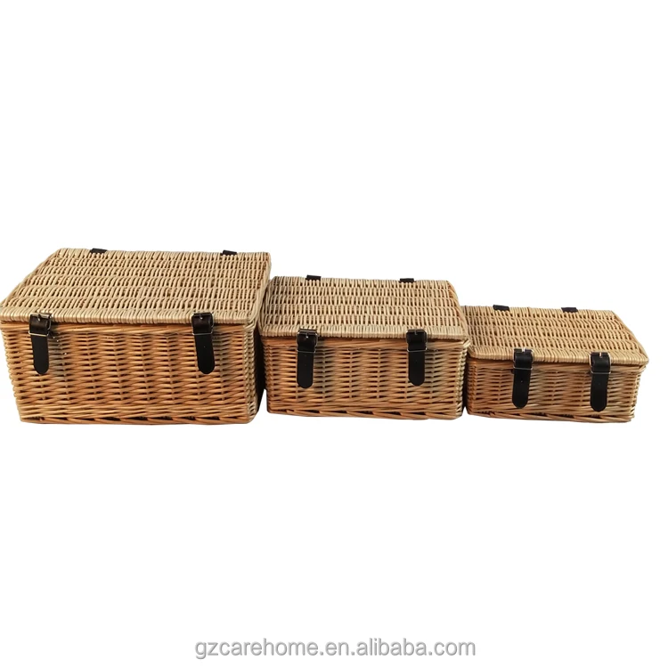 Wicker Craft Handmade Wholesale Willow Hamper Set Woven Wicker Gift Storage Picnic Basket Customized Design