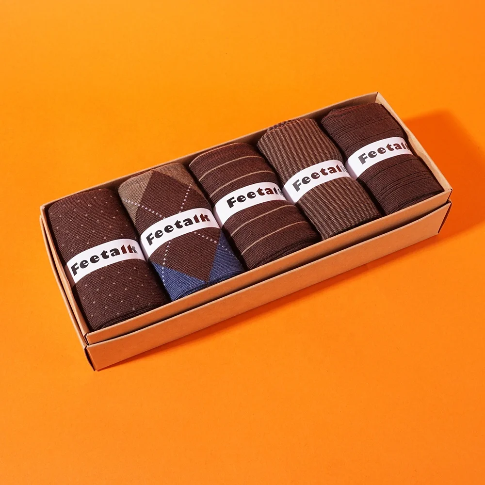 Hot selling modal material daily wear geometric pattern 5 pack men fashion socks in box