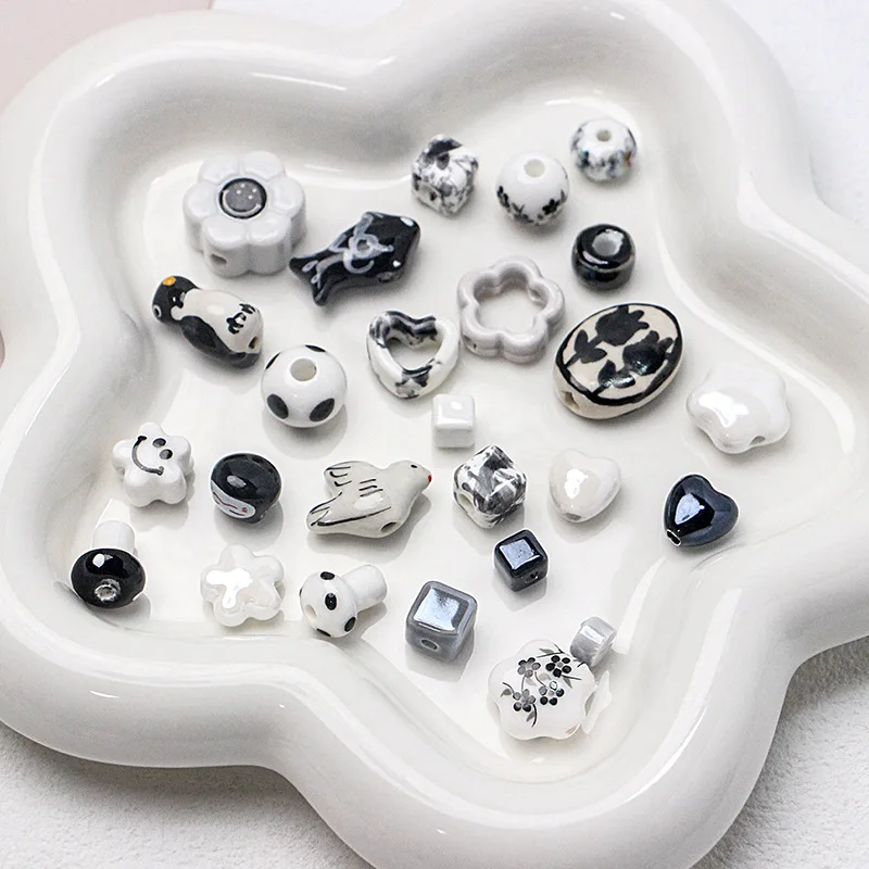 Wholesale Black Series Ceramic Porcelain Round Beads Milk White Square Spacer Beads for Diy Necklace Bracelets Jewelry Making