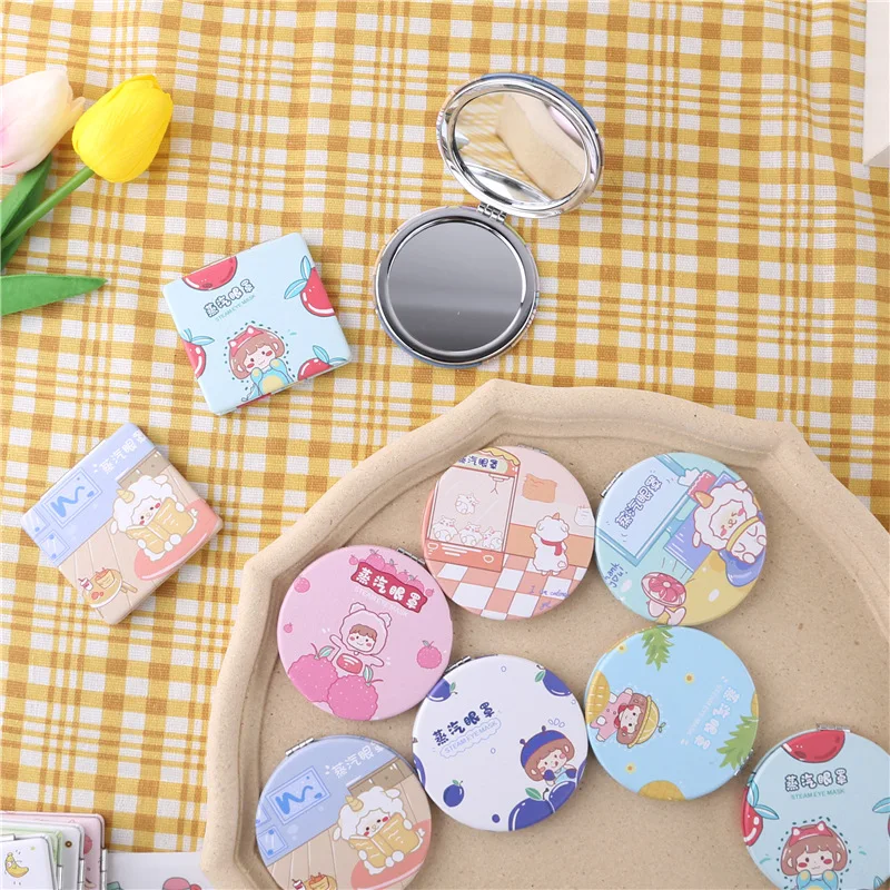 Portable Small Mirror Pu Cosmetic Double-sided Mirror Cartoon Folding Mini Pocket Mirror
