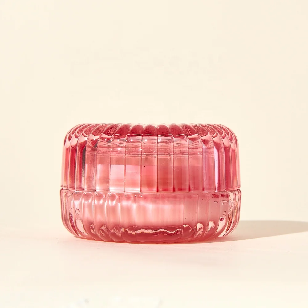 Wholesale Luxury 100ml Striped Shell Shape Glass Jar Empty  Round Bottom Glass Candle Jars With Glass Lid