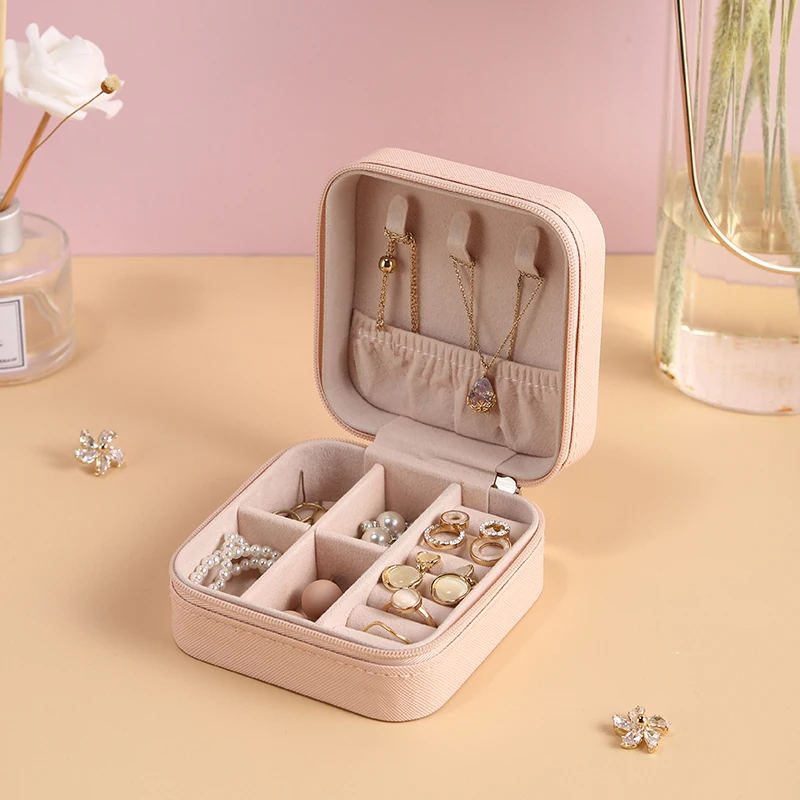 Wholesale Square Jewelry Box Jewellery Storage Case Travel Ring Organizer Small PU Leather Earring Necklace Box For Women Gift