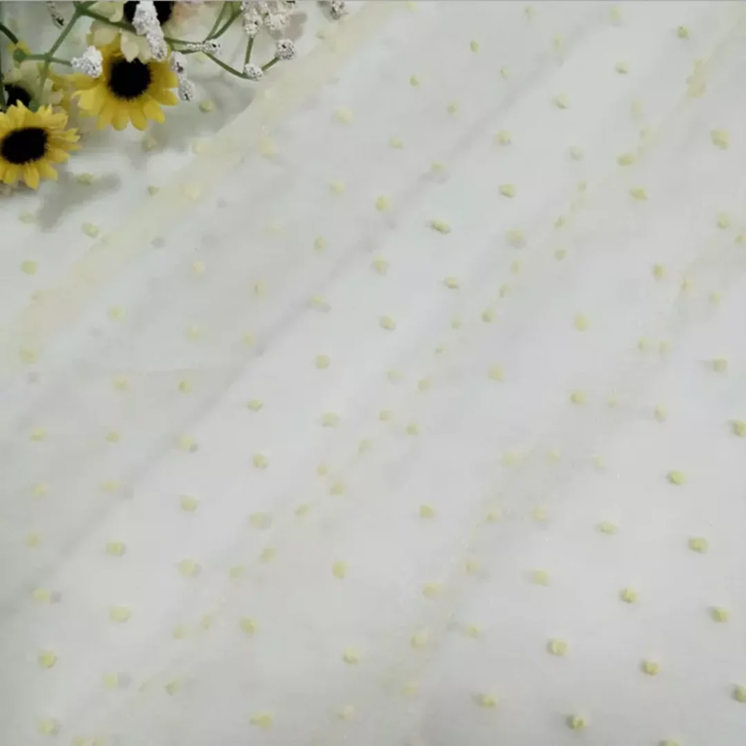 In Stock Dot Pattern Jacquard Weave Polyester Bubble Seersucker Organza for Bridal Veil