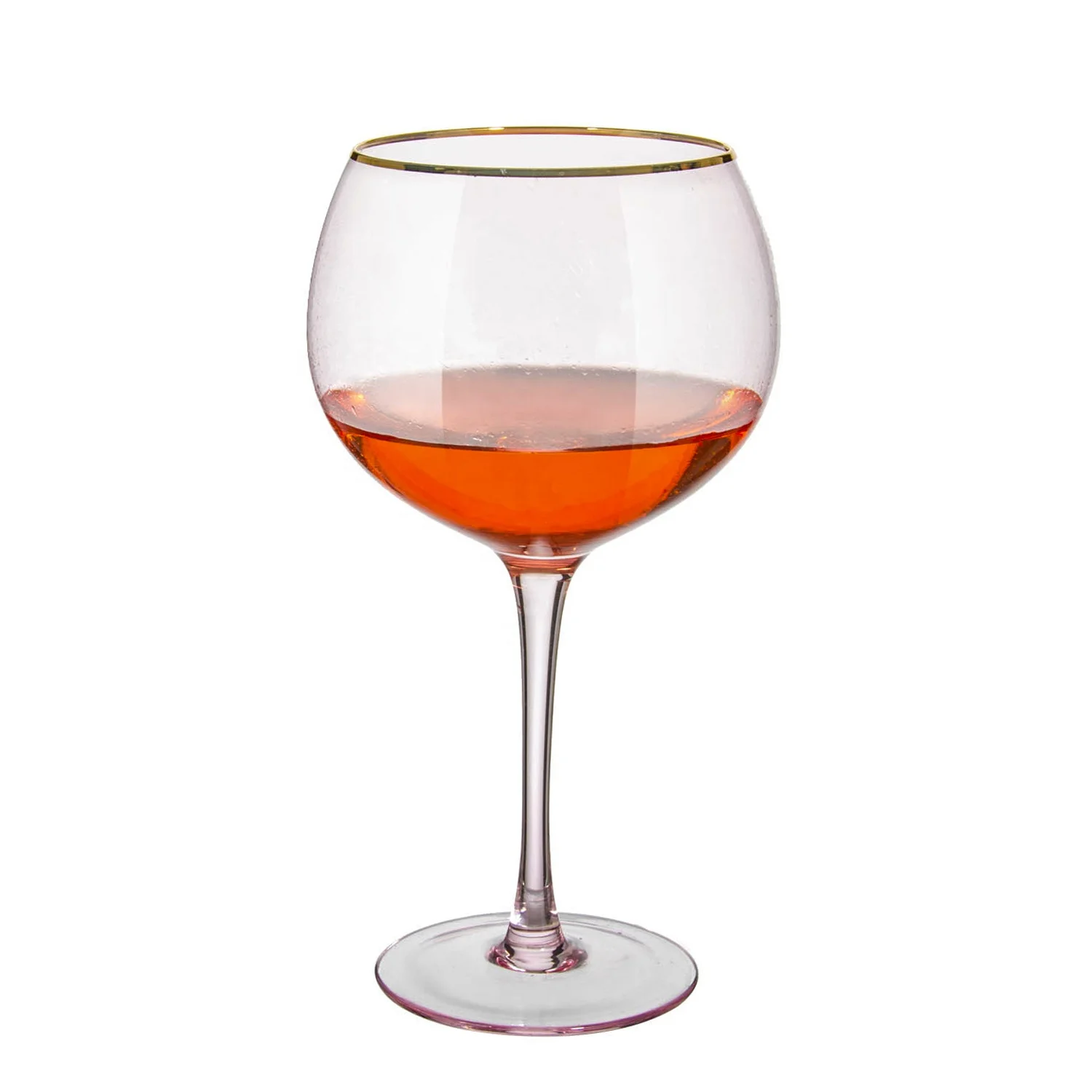 Samyo luxury bar crystal pink colored  Balloon gin glass red wine gobelt glasses with gold rim
