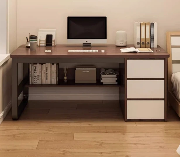 Living Room Bedroom Office Desk Modern Wood Office Desk, Modern Computer Desk with Metal Sled Base and 3 Drawers
