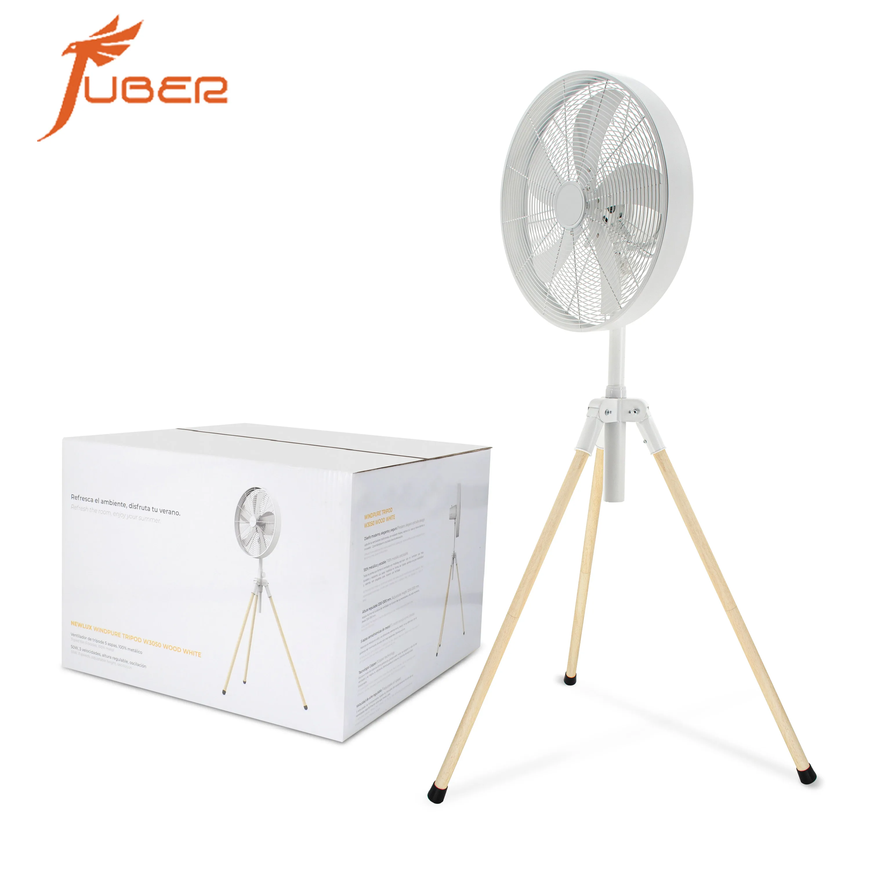 Windpure 5 Blades 100% Metallic And Stable Wood White 16 Inches Tripod Standing Fan