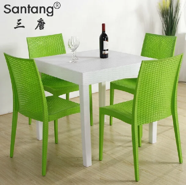 Free Sample Stackable Cheap Patio Garden Set Rattan Dining Table and Chair Design Stackable Outdoor Plastic Dining Garden Set