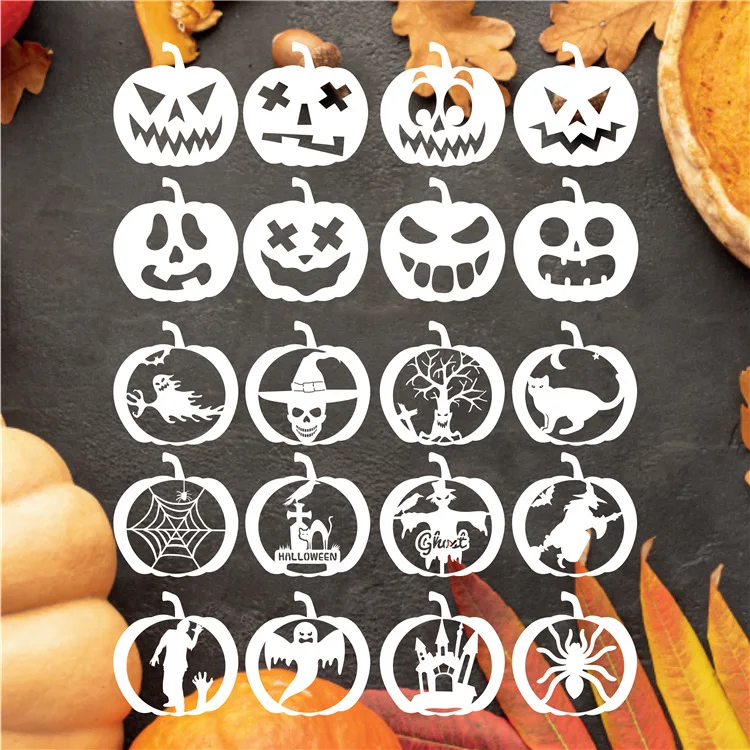 PP/PET Stencil Manufacturers Halloween Template Pumpkin Pattern Laser Cutting Custom Painting Art Plastic Stencils Set