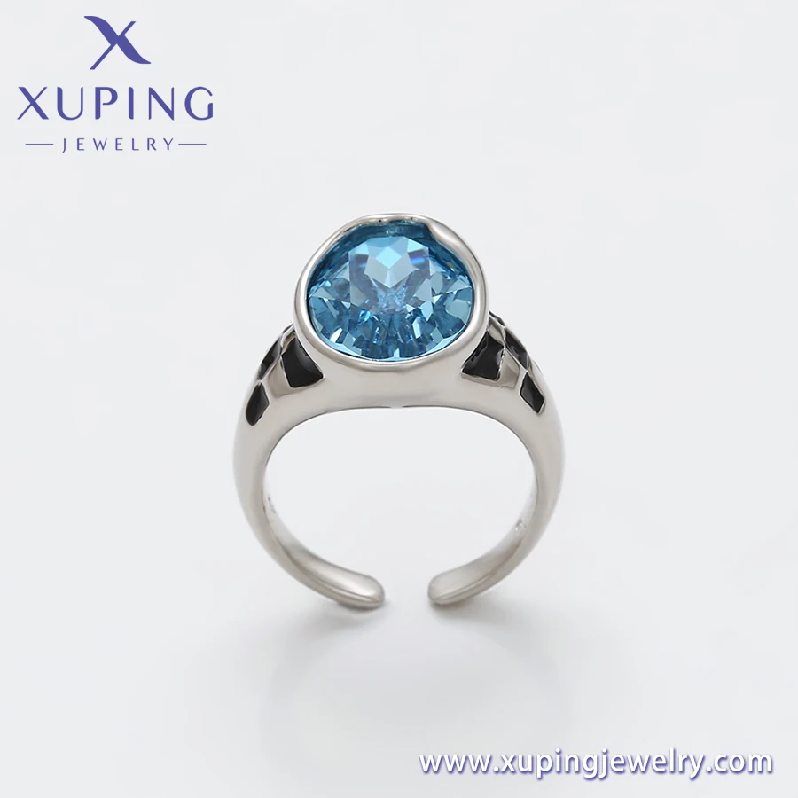 X000694022 Xuping Jewelry fashion ladies jewelry elegant luxury cool daily simple man unisex resizeable big blue crystal ring