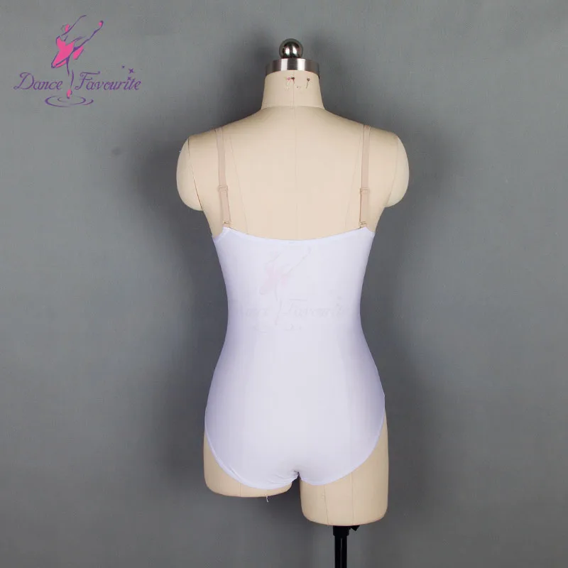 18579 Adult ballet dance basic leotard practice wear white/black spandex leotards with nude V neck