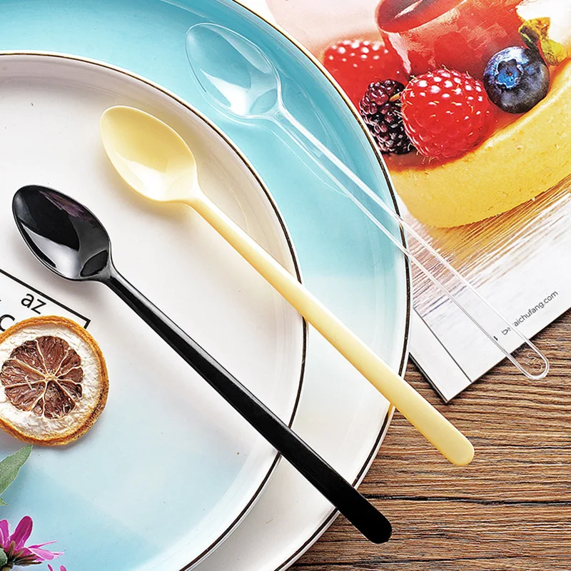 Food grade new PS long handle clear plastic spoons for Ice cream milk tea