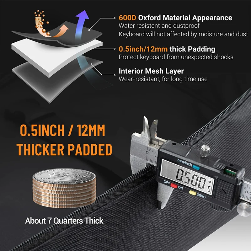 Piano Keyboard Backpack with adjustable shoulder straps Electronic Keyboard Case Gig Bag