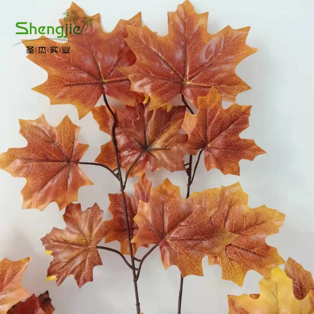 SJWS2014070409 Guangzhou manufacturer hot sell garden decorative syntheticfabric white color artificial maple leaf