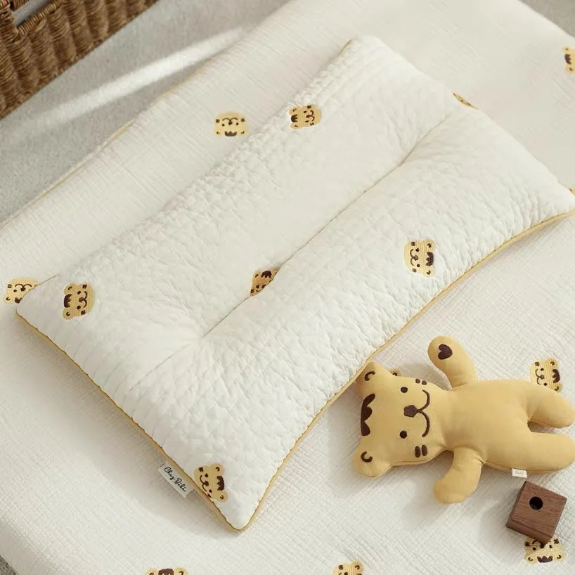 Ins Korean Style Baby Bear Embroidery Flat Pillow Breathable and sweat-absorbing flat pillow for children