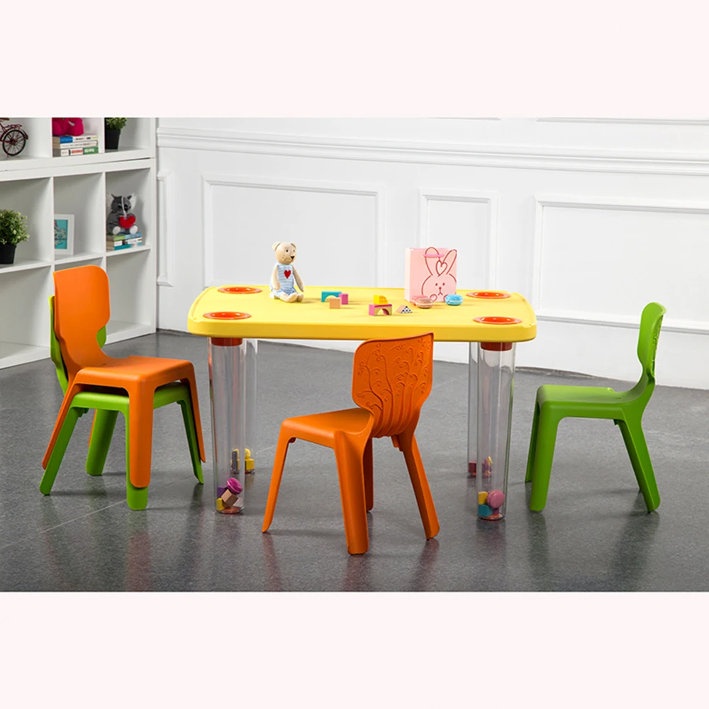Children furniture school plastic play table and chair set for kids
