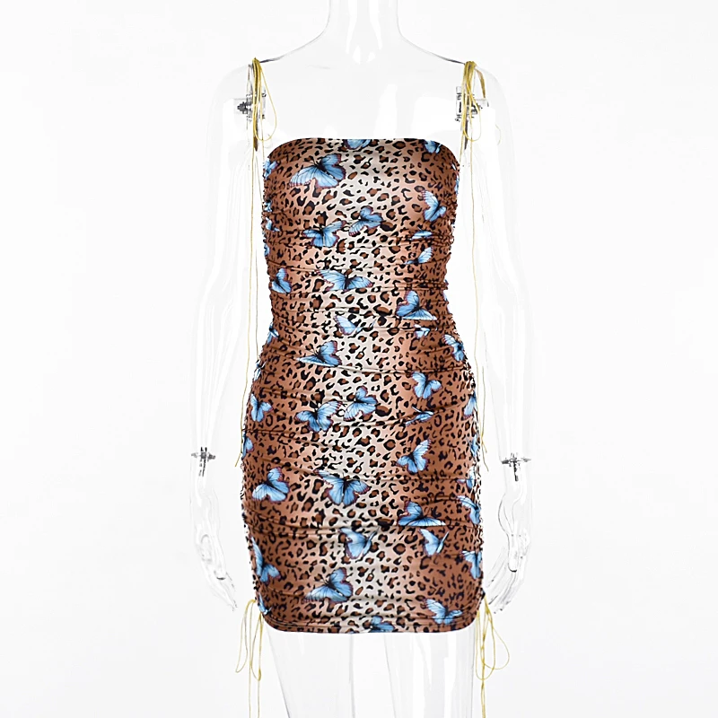 
Summer Leopard Print Suspender Dress Sexy Tube Top Short Skirt 
