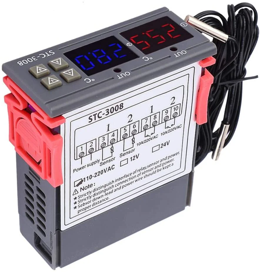 Dual Digital Incubator Thermostat Temperature Controller Two Relay Output Thermoregulator 10A Heating Cooling STC-3008