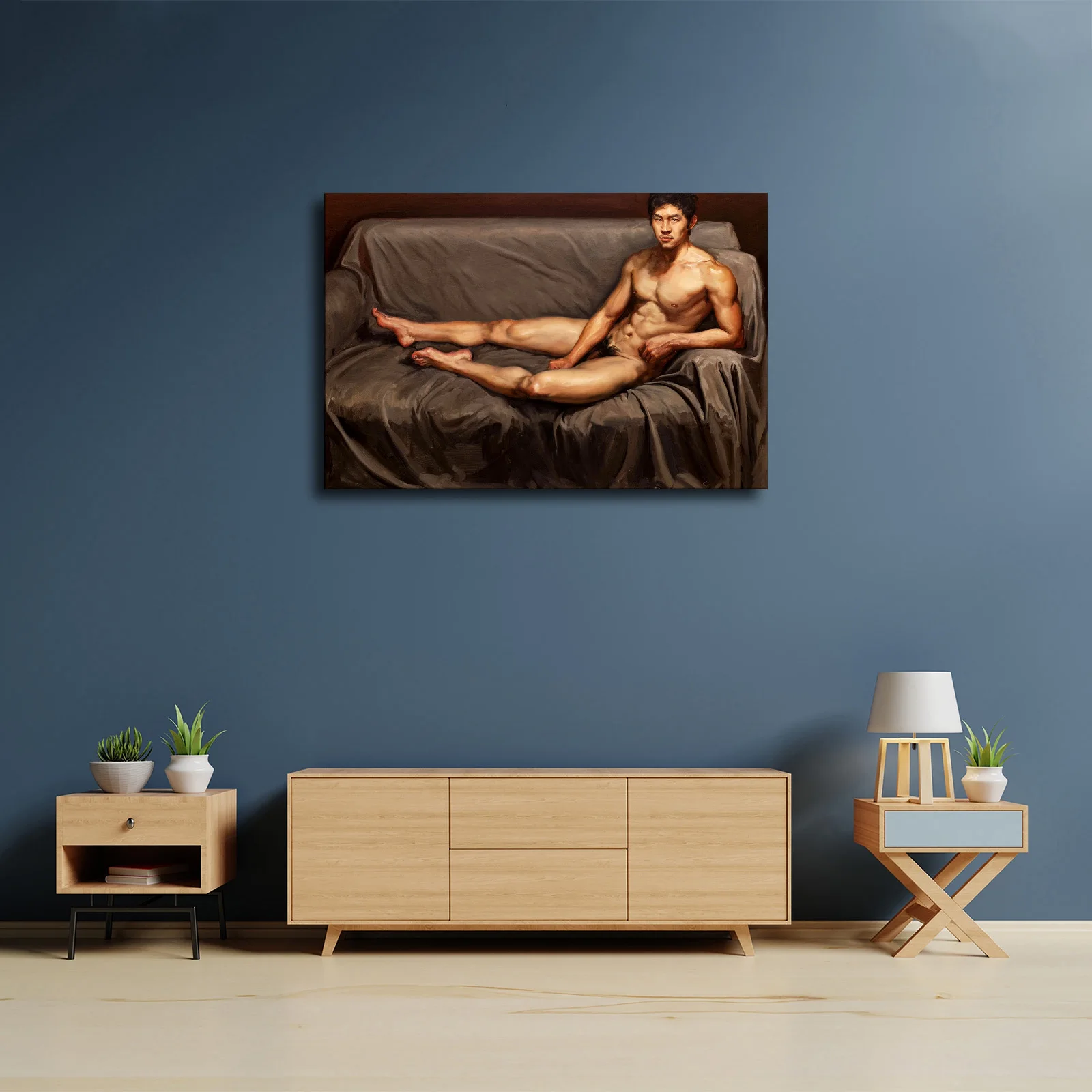 Hand Custom Poster Art Male Nude Oil Men Portrait Painting