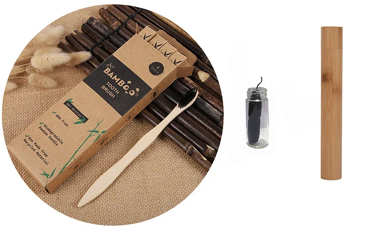 High quality bamboo toothbrush with travel case dental floss kit