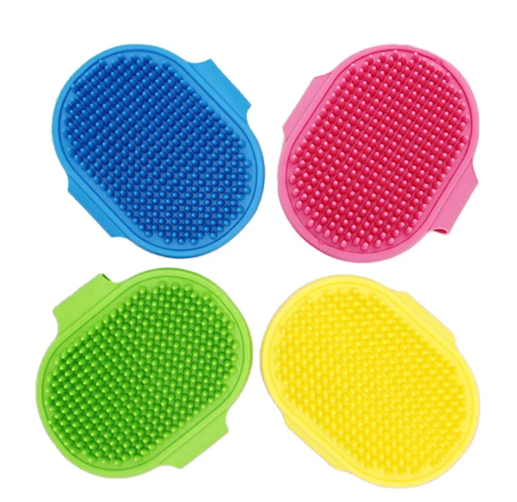 Silicone Dog Grooming Brush  Pet Shampoo Bath Brush Soothing Massage Rubber Comb with Adjustable Ring
